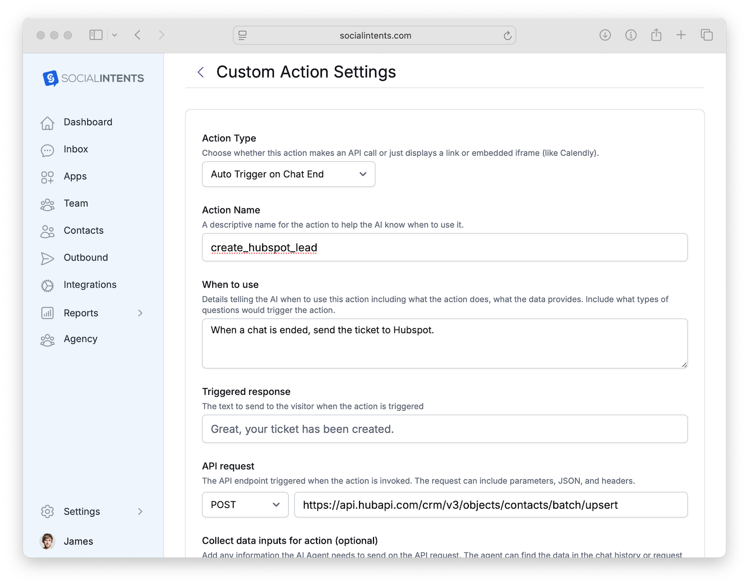 HubSpot AI Action configuration